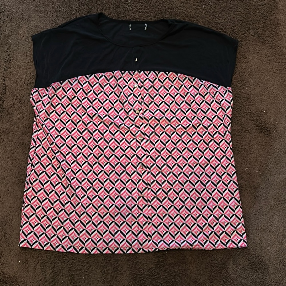 Pink Black White Womens Plus Size Lightweight Printed Blouse Top